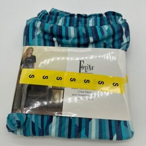 Felina Lounge Set Womens Small Teal Blue Geometric Knit Top Drawstring Pants NEW